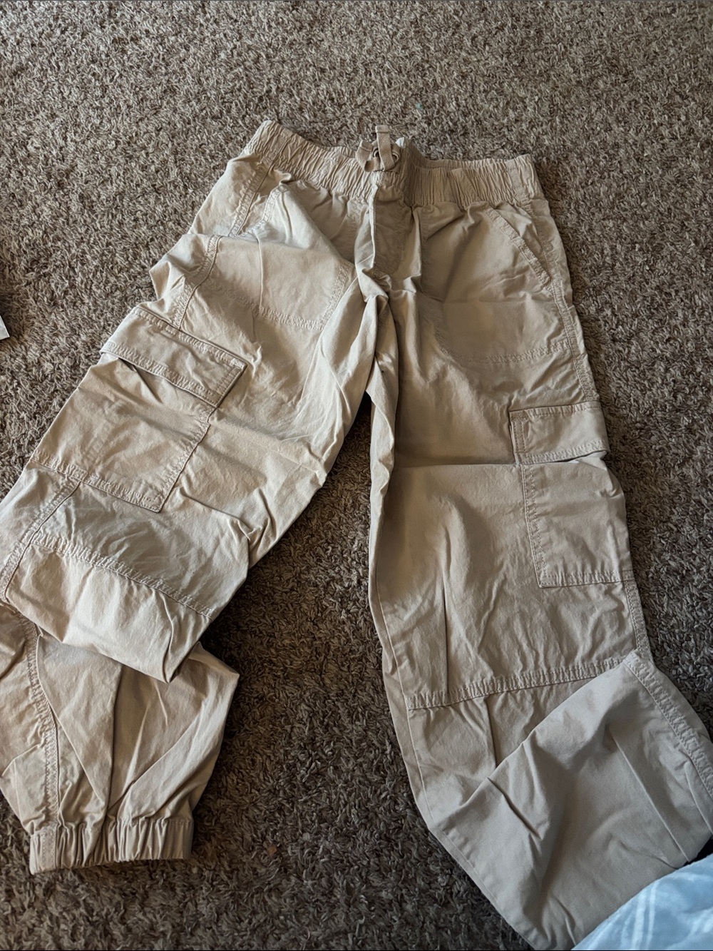 Girls NWOT Tan Cargo Pants with Elastic Waist and Cuffs